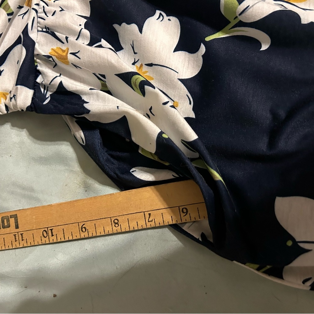 Blue and Cream Casual Sundress with deep V neck fits like a large. - Picture 5 of 12